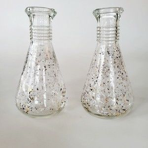 Vintage Hazel Atlas Gold & White Speckled Cruet Set Oil & Vinegar Mid Century
